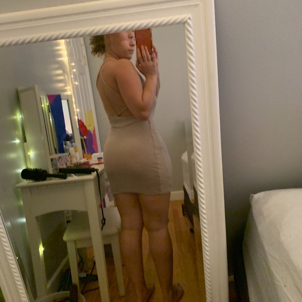 Rose gold strappy mini dress